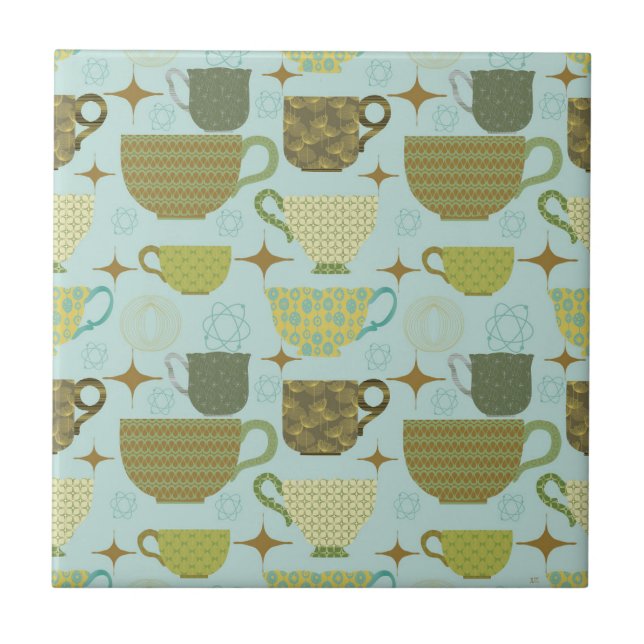 Mid Century Modern Turquoise Teacup Tile (Front)