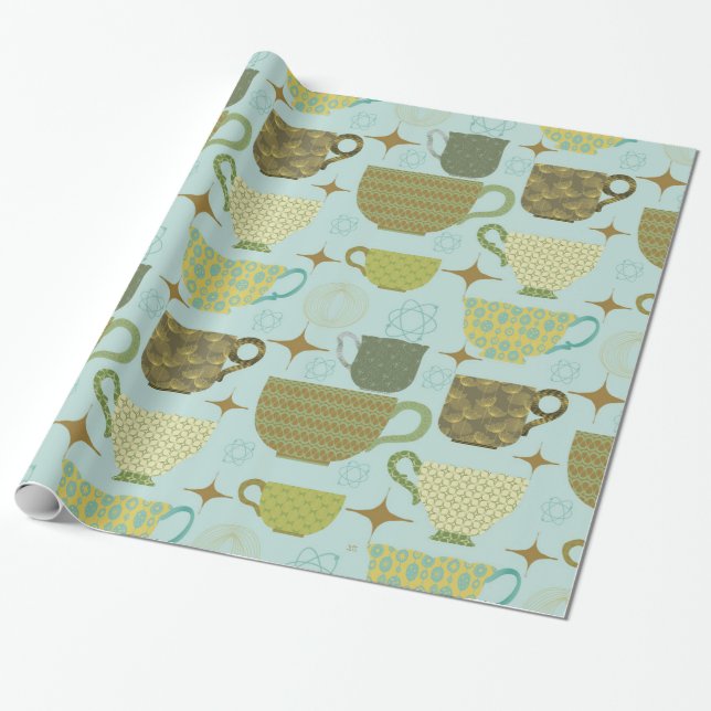 Mid Century Modern Turquoise Teacup  Wrapping Paper (Unrolled)