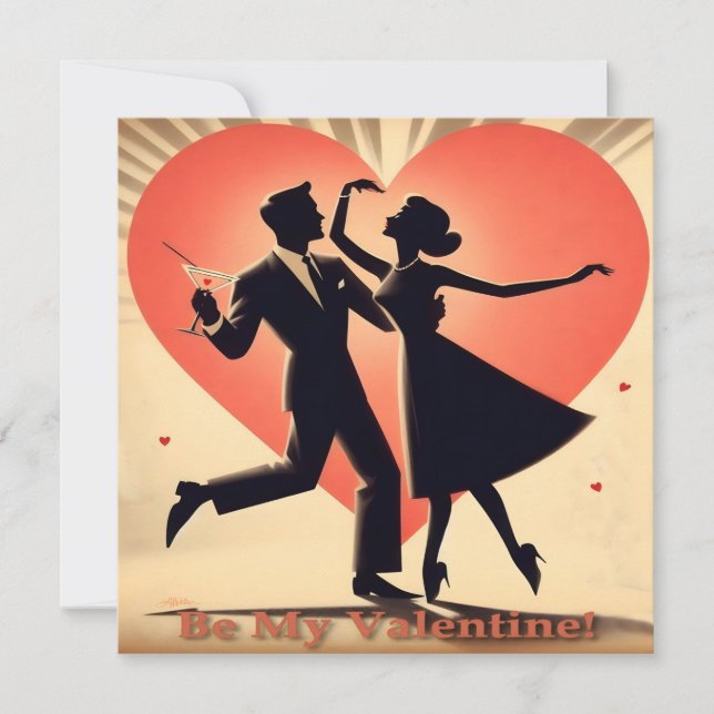 Mid Century Modern Valentine Dancing Couple  Invitation (Front)