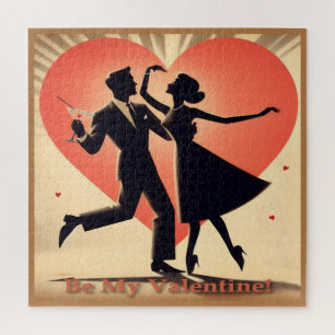 Mid Century Modern Valentine Dancing Couple  Jigsaw Puzzle