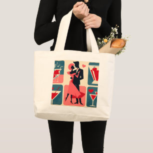 Mid Century Modern Valentine Dancing Couple Large Tote Bag