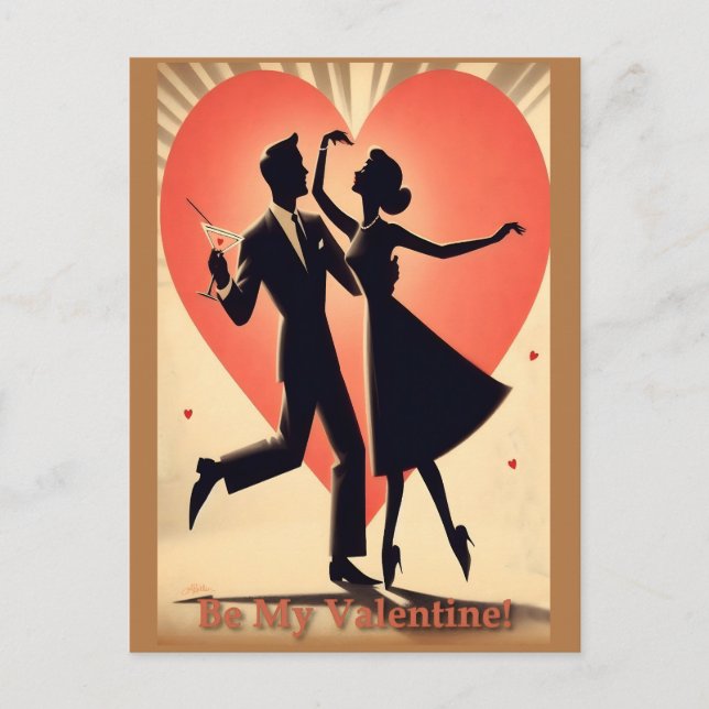 Mid Century Modern Valentine Dancing Couple  Postcard (Front)