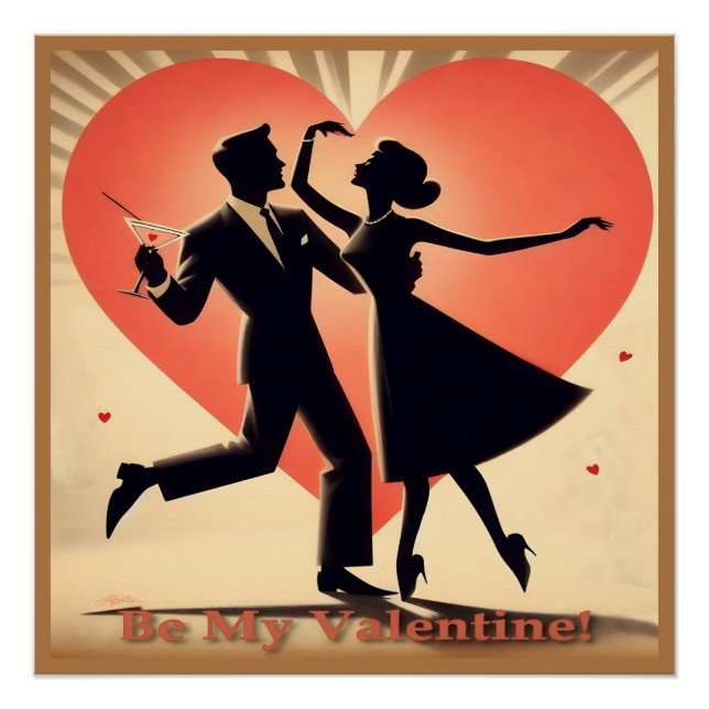 Mid Century Modern Valentine Dancing Couple  Poster (Front)