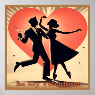 Mid Century Modern Valentine Dancing Couple Poster
