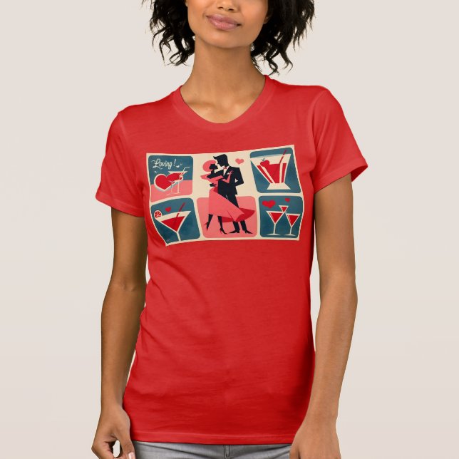 Mid Century Modern Valentine Dancing Couple T-Shirt (Front)
