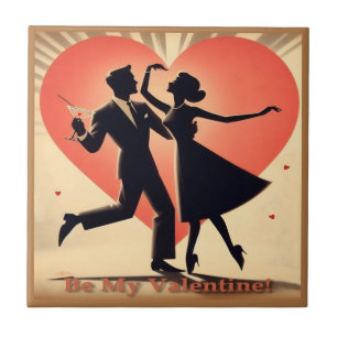 Mid Century Modern Valentine Dancing Couple Tile