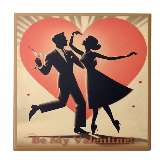 Mid Century Modern Valentine Dancing Couple  Tile (Front)