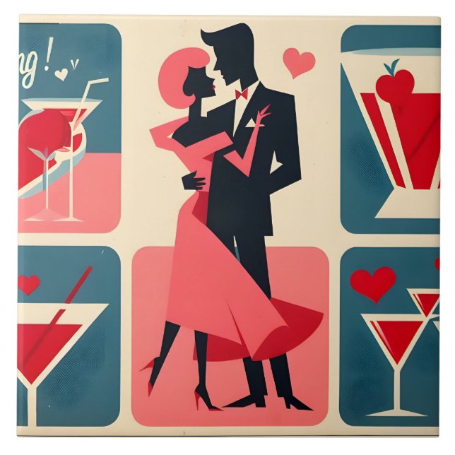 Mid Century Modern Valentine Dancing Couple Tile (Front)