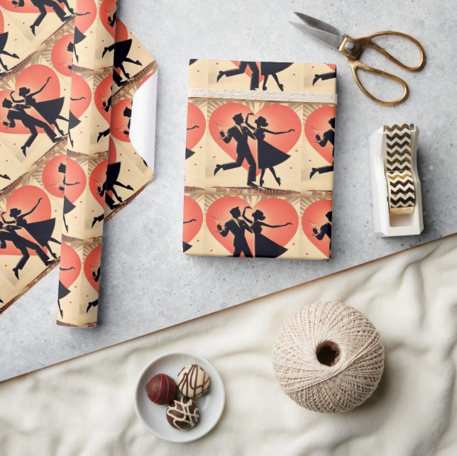 Mid Century Modern Valentine Dancing Couple  Wrapping Paper (Crafts)