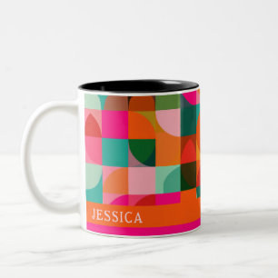 Mid Century Modern Vibrant Geometric Pattern Name Two-Tone Coffee Mug