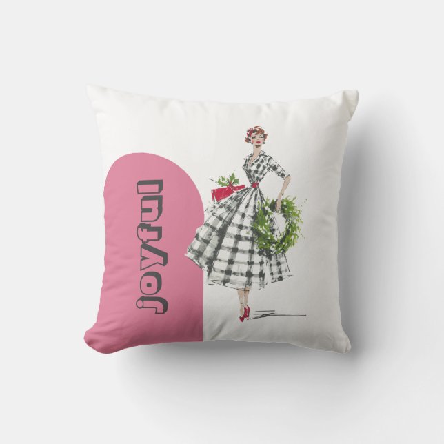 Mid Century Modern Vintage Lady Throw Pillow (Front)