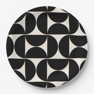 Mid Century Modern Vintage Pattern Black And White Paper Plate