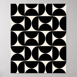 Mid Century Modern Vintage Pattern Black And White Poster
