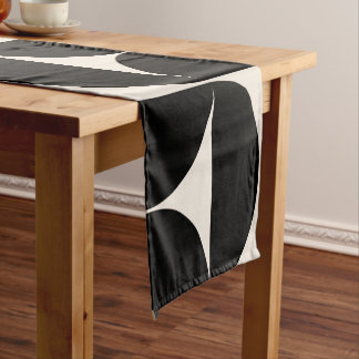 Mid Century Modern Vintage Pattern Black And White Short Table Runner