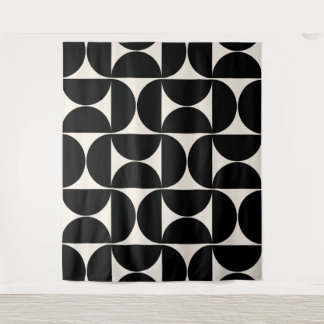 Mid Century Modern Vintage Pattern Black And White Tapestry