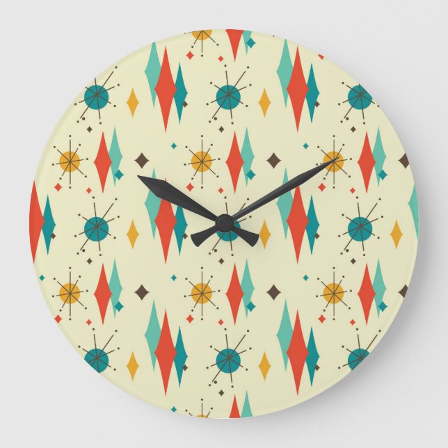 Mid-Century Modern Wall Clock, Diamond Pattern Large Clock (Front)