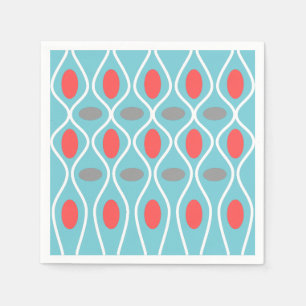 Mid Century Modern, Waves Spheres, Blue, Red, Grey Napkin
