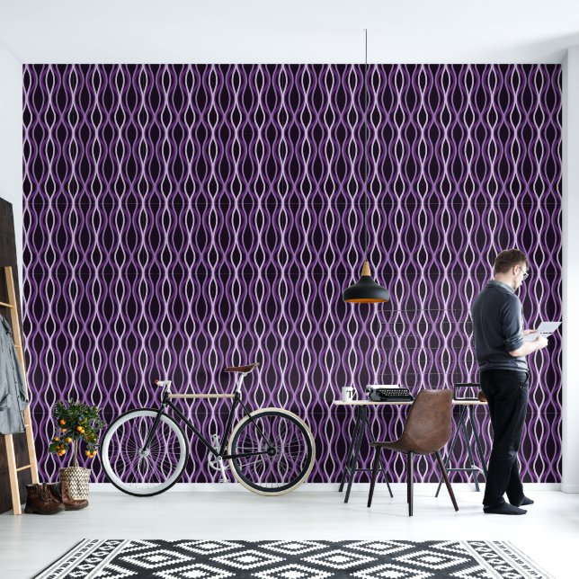 Mid Century Modern Wavy Ogee Retro Geometric Wallpaper (Living Room)