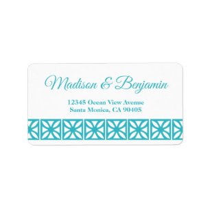 Mid Century Modern Wedding, Retro, Blue, White Label