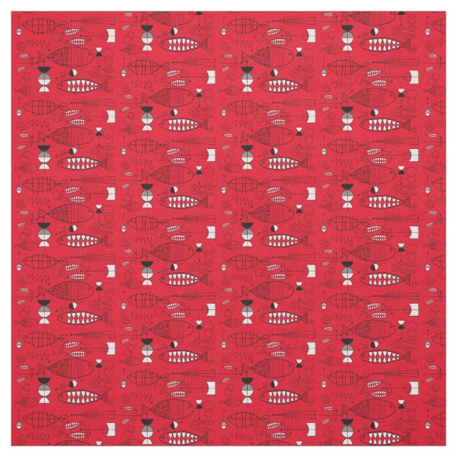 Mid-Century Modern Whimsical Fish Fabric (Swatch)