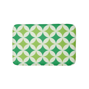 Mid Century modern White Green Starbursts Circles Bath Mat