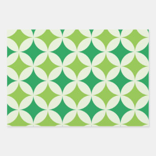 Mid Century modern White Green Starbursts Circles  Wrapping Paper Sheet