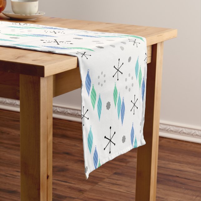 Mid Century Modern Winter Green Short Table Runner (In Situ)