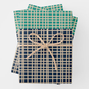 Mid Century Modern Woven Color Block Pattern Blue Wrapping Paper Sheet