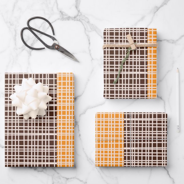 Mid Century Modern Woven Minimal 70s Pattern Wrapping Paper Sheet (Front)