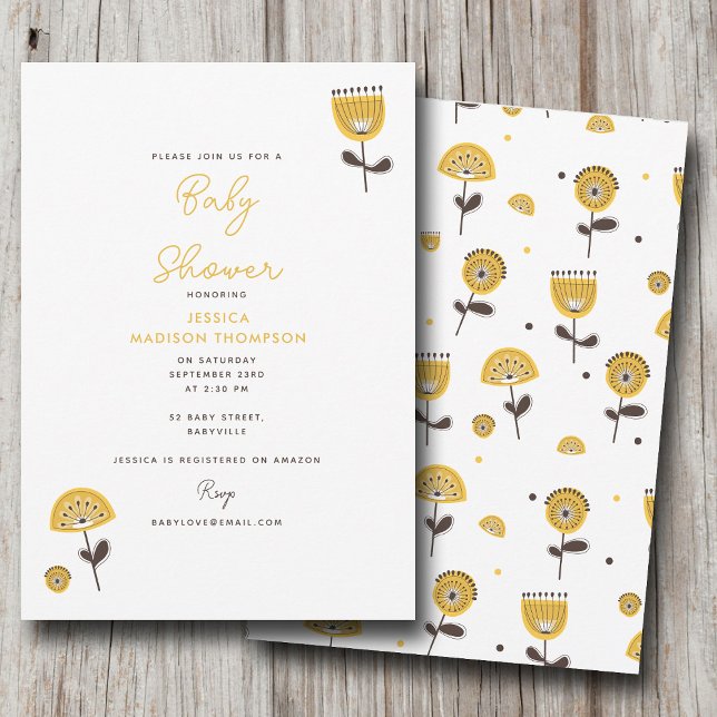Mid Century Modern Yellow Floral Baby Shower Invitation (Mid Century Modern Yellow Floral Baby Shower Invitation)