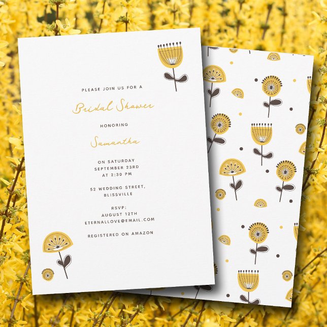 Mid Century Modern Yellow Floral Bridal Shower Invitation (Mid Century Modern Yellow Floral Bridal Shower Invitation)