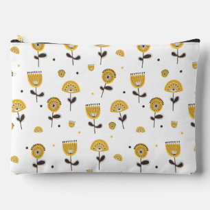 Mid Century Modern Yellow Floral Pattern Accessory Pouch