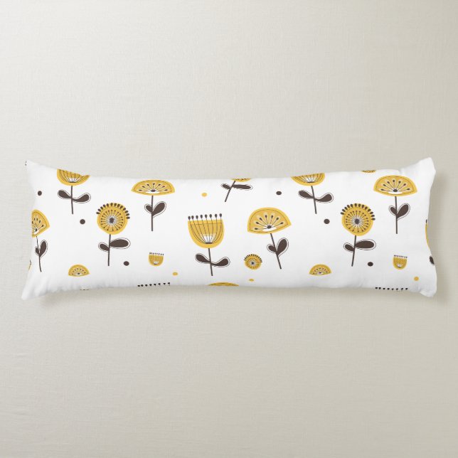 Mid Century Modern Yellow Floral Pattern Body Cushion (Front)