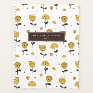 Mid Century Modern Yellow Floral Pattern Calendar Planner