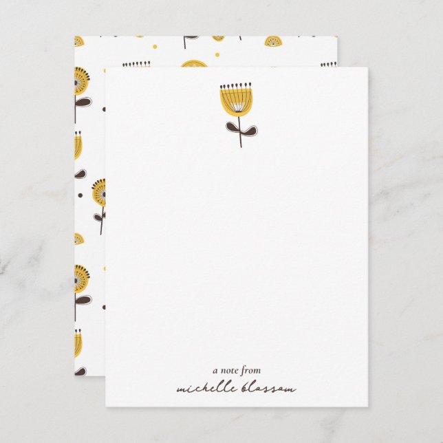 Mid Century Modern Yellow Floral Pattern Card (Front/Back)