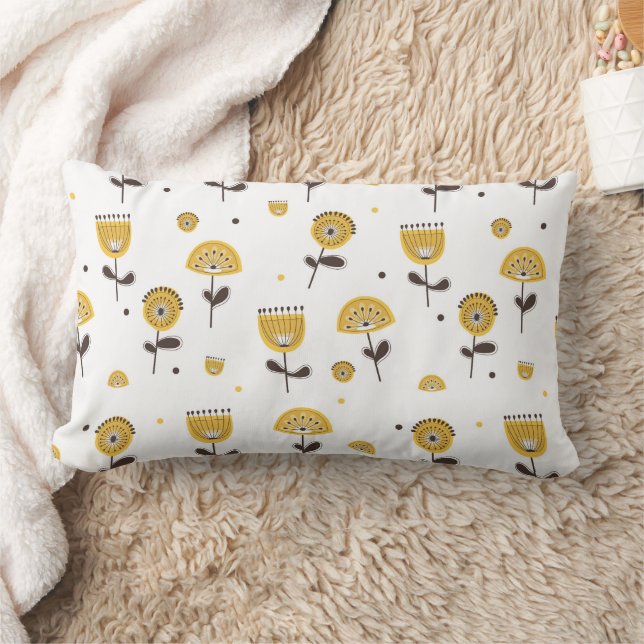 Mid Century Modern Yellow Floral Pattern Lumbar Cushion (Blanket)