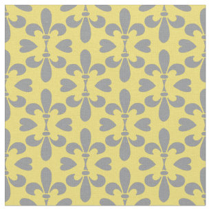 Mid Century Modern Yellow Grey Fleur de Lys Fabric