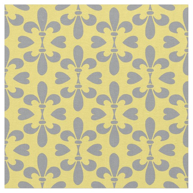 Mid Century Modern Yellow Grey Fleur de Lys Fabric (Close Up)