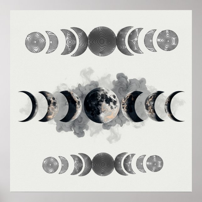 Mid-Century Moon Phases Totem Poster | Bauhaus Geo (Front)