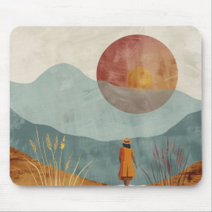 Mid Century Mountain Landscape Terracotta Sage Art Mouse Pad