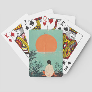 Mid Century Mountain Landscape Terracotta Sage Art Playing Cards