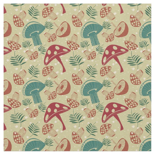 Mid Century Mushroom Green Pattern Fabric (Close Up)