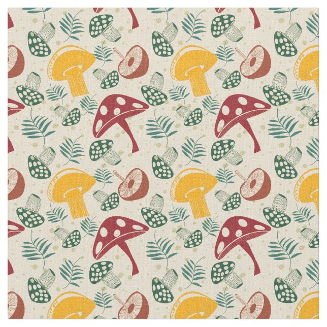Mid Century Mushroom Pattern  Fabric (Close Up)