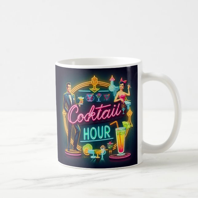 Mid Century Neon Sign Cocktail Hour Couple Coffee Mug (Right)