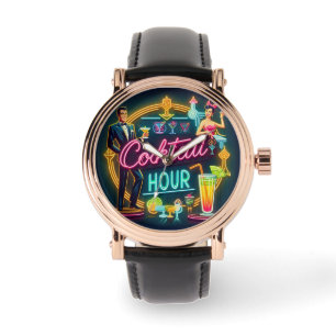 Mid Century Neon Sign Cocktail Hour Couple Watch