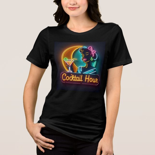 Mid Century Neon Sign Cocktail Hour Woman Tri-Blend Shirt (Front)