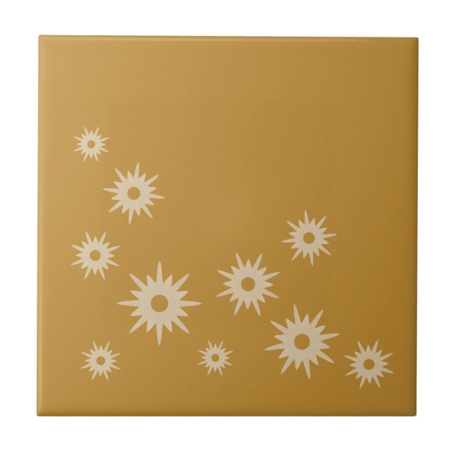 Mid-Century Ochre Gold Starburst Design Tile (Front)