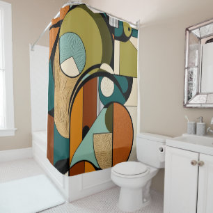 Mid-Century Olive Bloom   Abstract Art Shower Curtain