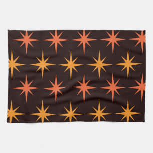 Mid Century Orange and Mustard Yellow starbursts  Tea Towel