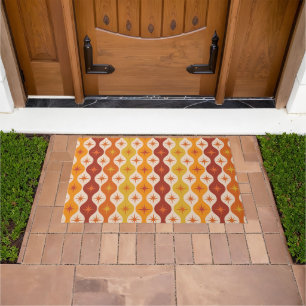 Mid Century Orange Atomic Stars on ogee pattern Doormat